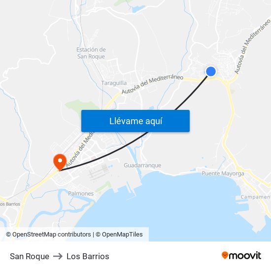 San Roque to Los Barrios map