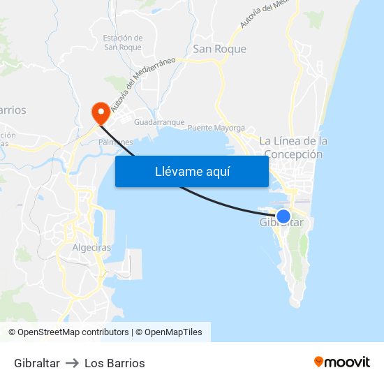 Gibraltar to Los Barrios map