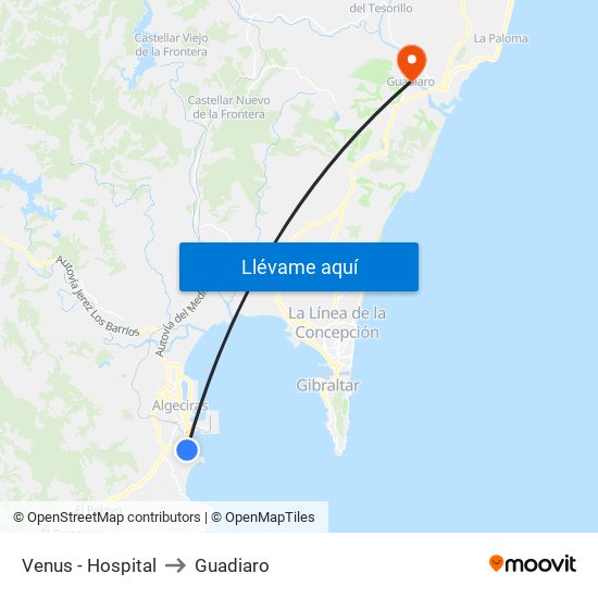Venus - Hospital to Guadiaro map