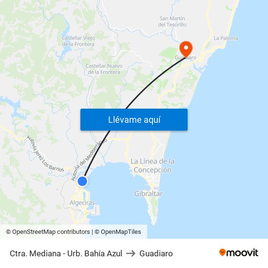 Ctra. Mediana - Urb. Bahía Azul to Guadiaro map