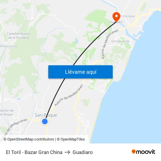 El Toril - Bazar Gran China to Guadiaro map