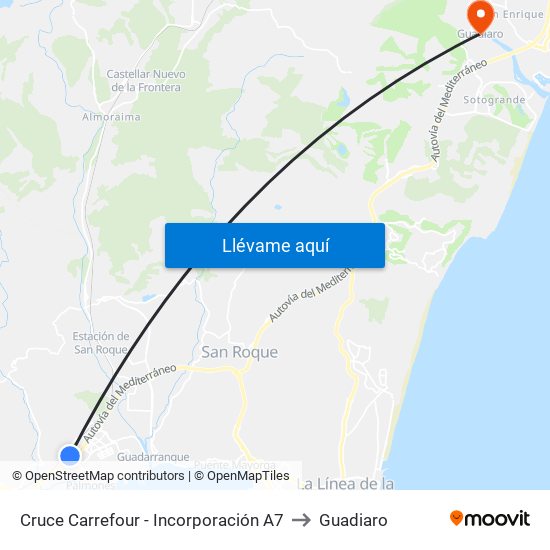 Cruce Carrefour - Incorporación A7 to Guadiaro map
