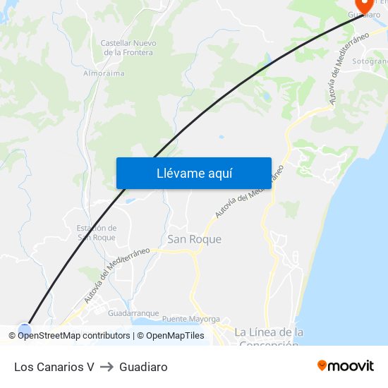 Los Canarios V to Guadiaro map