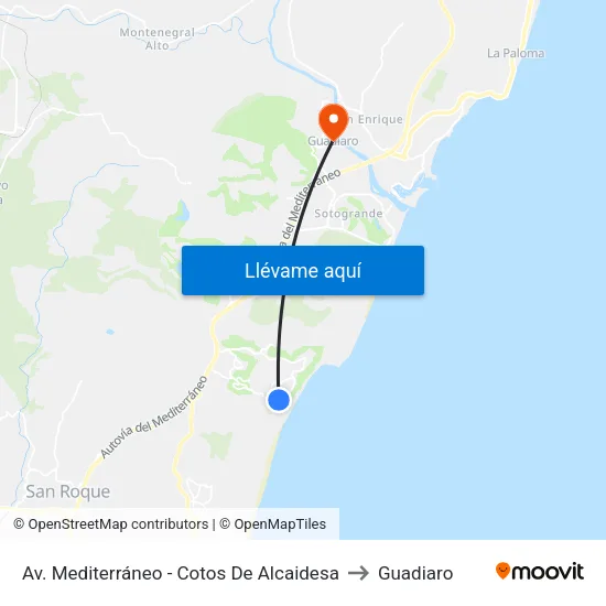 Av. Mediterráneo - Cotos De Alcaidesa to Guadiaro map