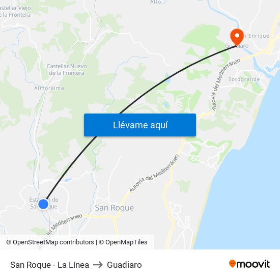 San Roque - La Línea to Guadiaro map