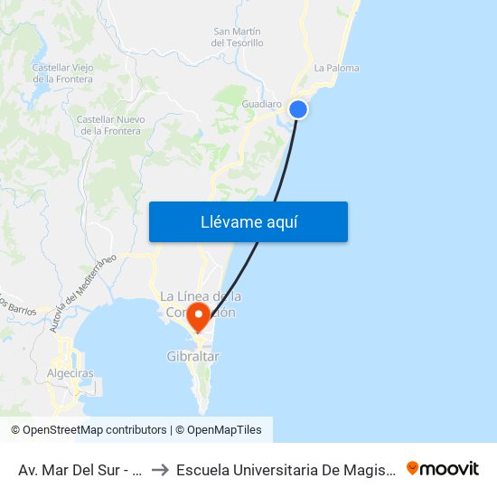 Av. Mar Del Sur - Las Camelias to Escuela Universitaria De Magisterio Virgen De Europa map