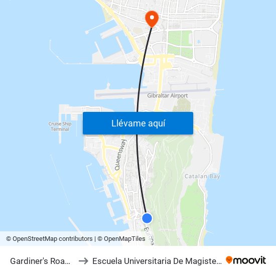 Gardiner's Road (Gibraltar) to Escuela Universitaria De Magisterio Virgen De Europa map