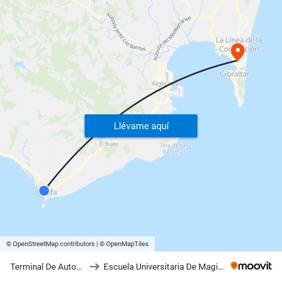 Terminal De Autobuses De Tarifa to Escuela Universitaria De Magisterio Virgen De Europa map