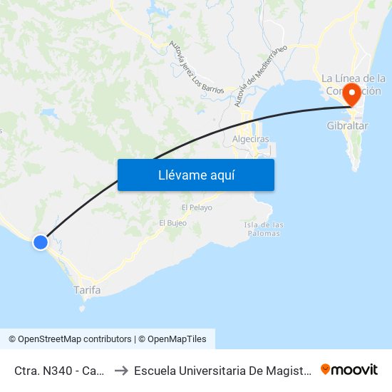 Ctra. N340 - Camping Tarifa to Escuela Universitaria De Magisterio Virgen De Europa map