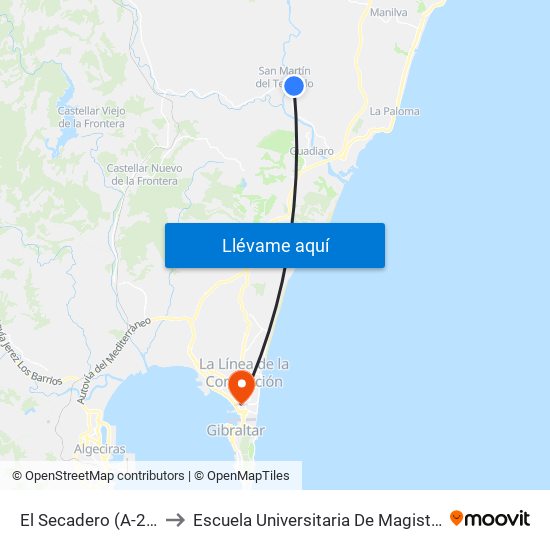 El Secadero (A-2102 Málaga) to Escuela Universitaria De Magisterio Virgen De Europa map