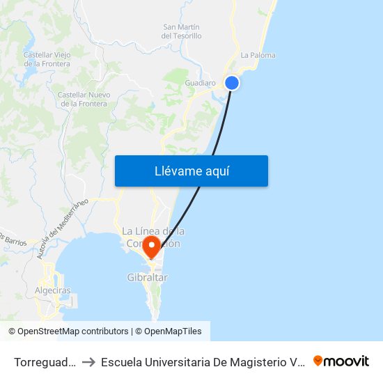 Torreguadiaro V to Escuela Universitaria De Magisterio Virgen De Europa map