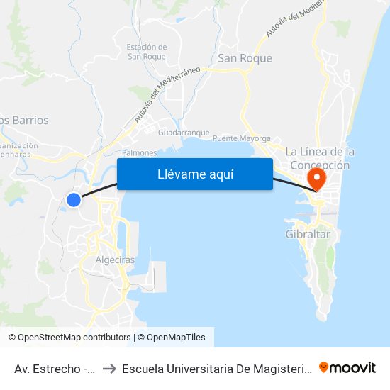 Av. Estrecho - Av. Bahía to Escuela Universitaria De Magisterio Virgen De Europa map