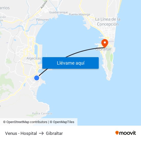 Venus - Hospital to Gibraltar map