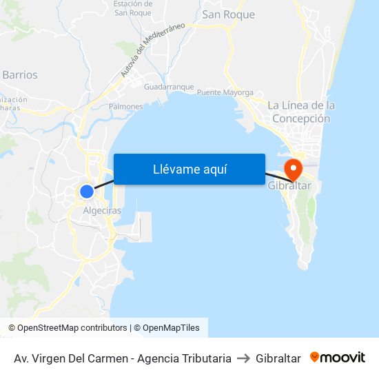 Av. Virgen Del Carmen - Agencia Tributaria to Gibraltar map