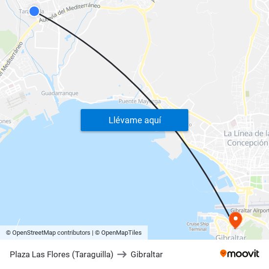 Plaza Las Flores (Taraguilla) to Gibraltar map