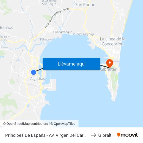 Avda. Ppes. De España to Gibraltar map