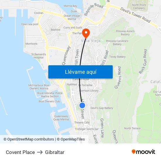 Covent Place to Gibraltar map