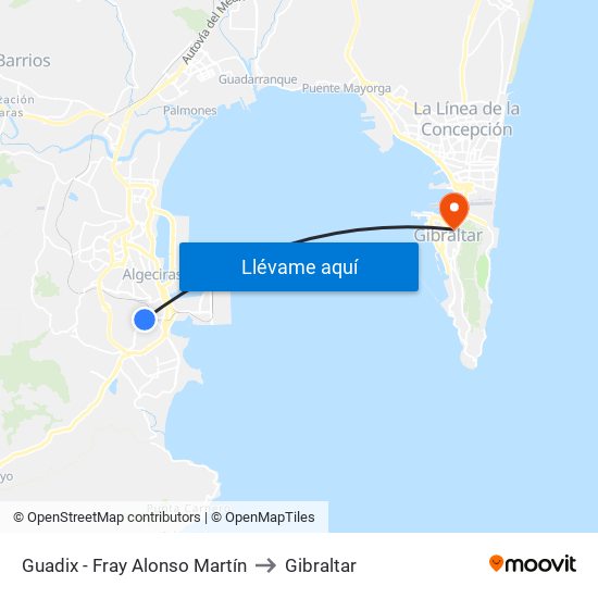 Guadix - Fray Alonso Martín to Gibraltar map