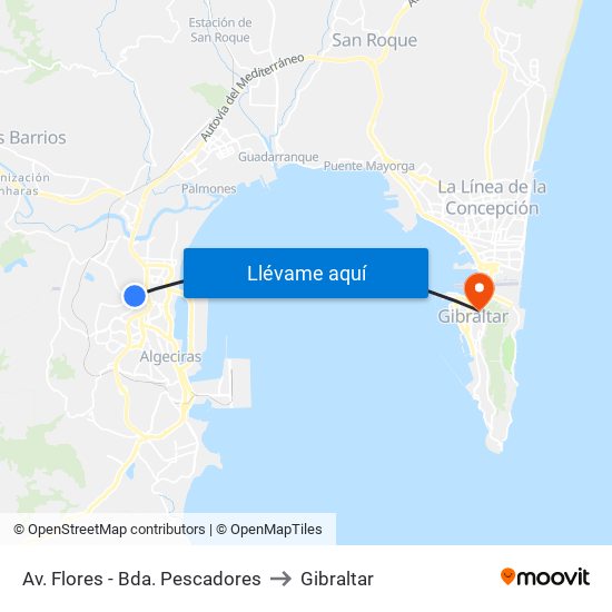 Av. Flores - Bda. Pescadores to Gibraltar map