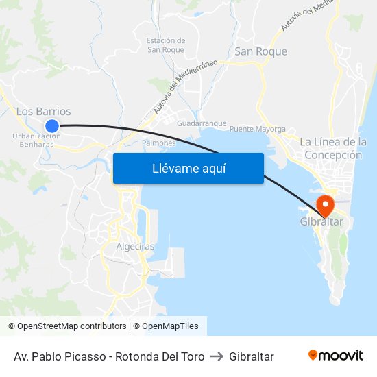 Av. Pablo Picasso - Rotonda Del Toro to Gibraltar map
