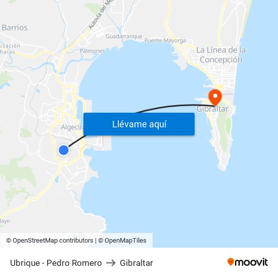 Ubrique - Pedro Romero to Gibraltar map