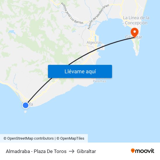 Almadraba - Plaza De Toros to Gibraltar map