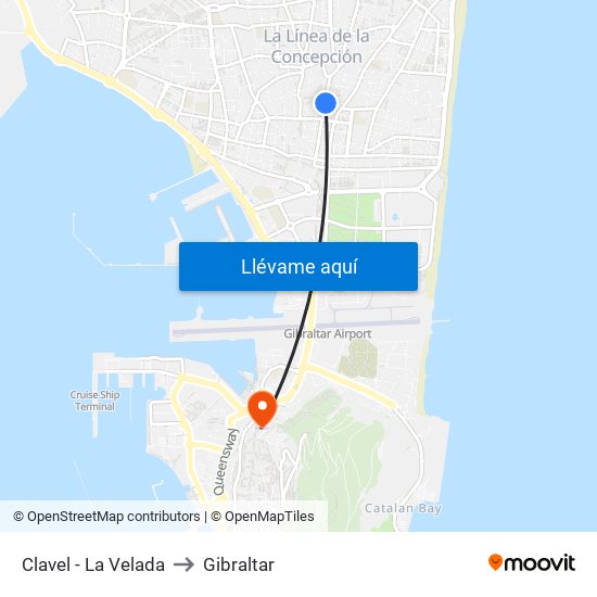 Clavel - La Velada to Gibraltar map