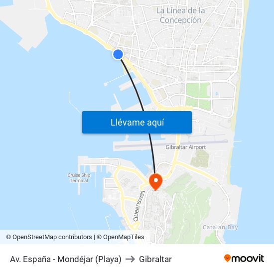 Av. España - Mondéjar (Playa) to Gibraltar map