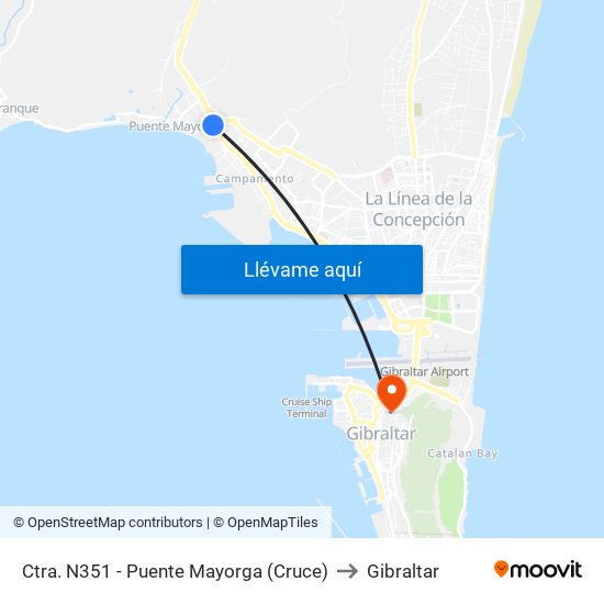 Ctra. N351 - Puente Mayorga (Cruce) to Gibraltar map