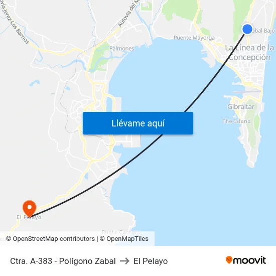 Ctra. A-383 - Polígono Zabal to El Pelayo map