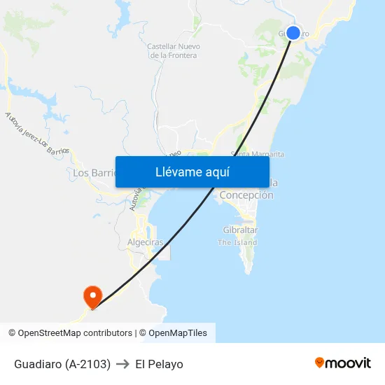 Guadiaro (A-2103) to El Pelayo map