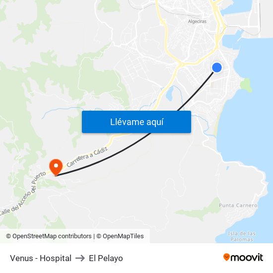 Venus - Hospital to El Pelayo map