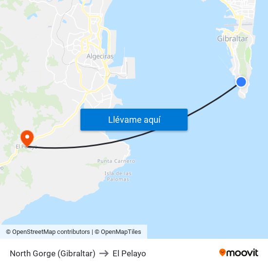 North Gorge (Gibraltar) to El Pelayo map