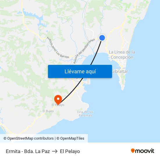 Ermita - Bda. La Paz to El Pelayo map