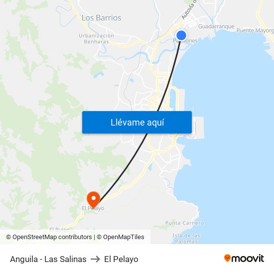 Anguila - Las Salinas to El Pelayo map