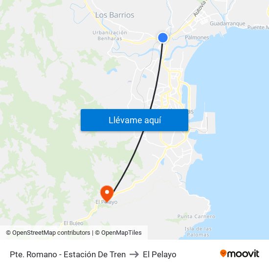 Pte. Romano - Estación De Tren to El Pelayo map