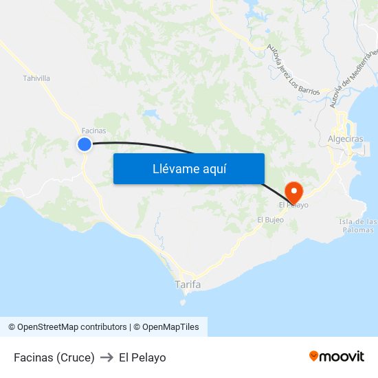 Ctra. N340 - Facinas (Cruce) to El Pelayo map