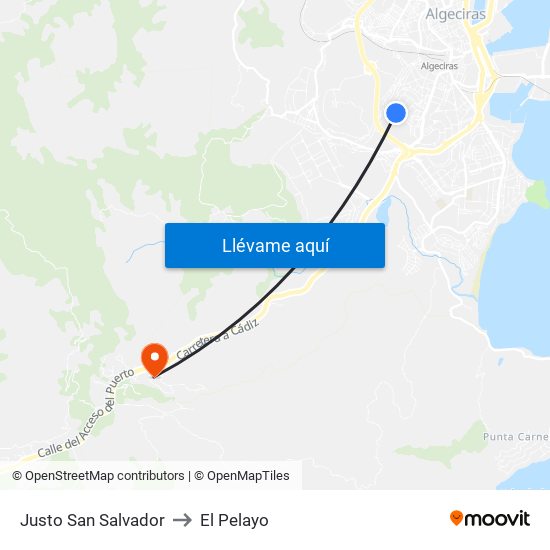 Justo San Salvador to El Pelayo map