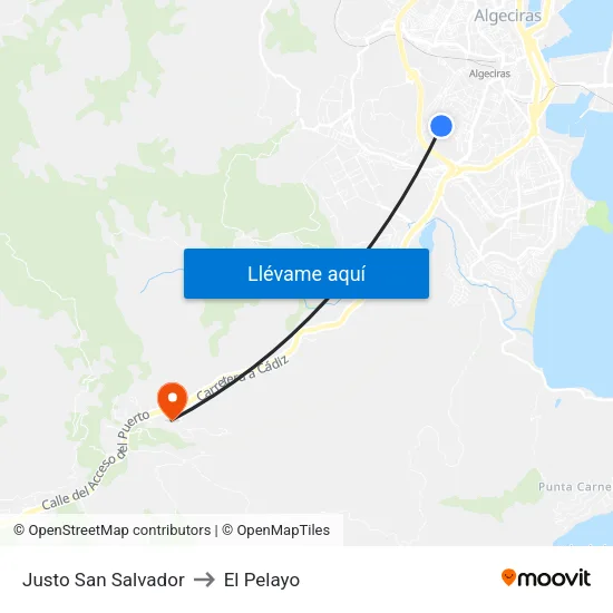 Justo San Salvador to El Pelayo map