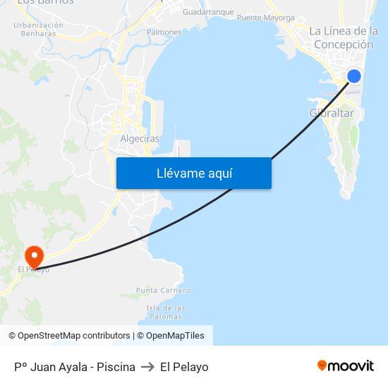Pº Juan Ayala - Piscina to El Pelayo map
