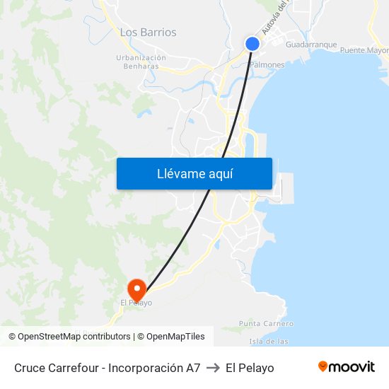 Cruce Carrefour - Incorporación A7 to El Pelayo map