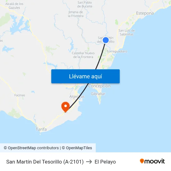 San Martín Del Tesorillo (A-2101) to El Pelayo map