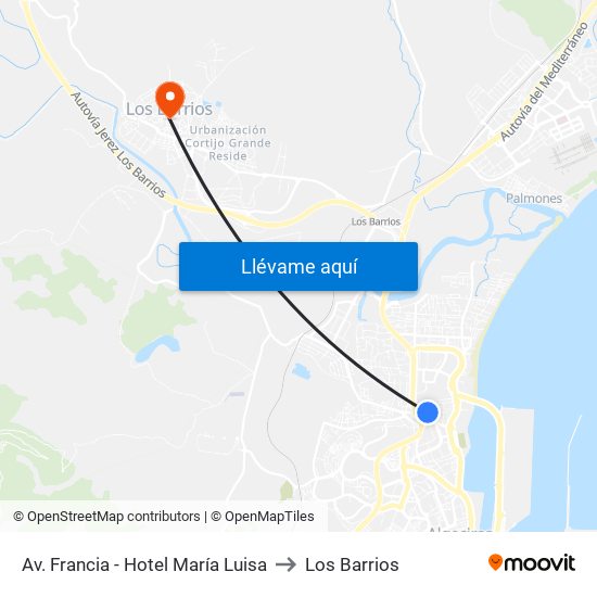 Av. Francia - Hotel María Luisa to Los Barrios map