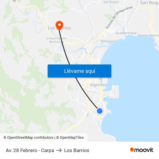 Av. 28 Febrero - Carpa to Los Barrios map