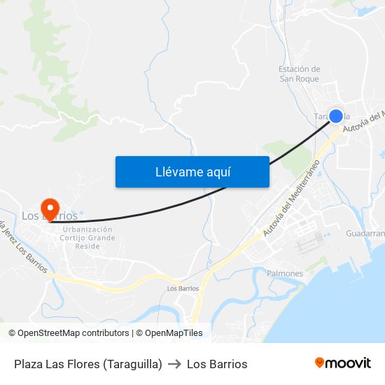 Plaza Las Flores (Taraguilla) to Los Barrios map