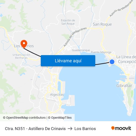 Ctra. N351 - Astillero De Crinavis to Los Barrios map