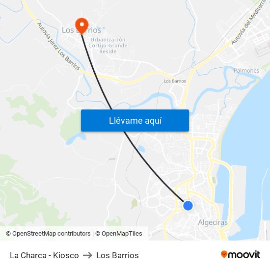 La Charca - Kiosco to Los Barrios map