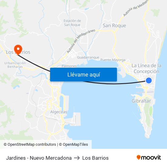 Jardines - Nuevo Mercadona to Los Barrios map