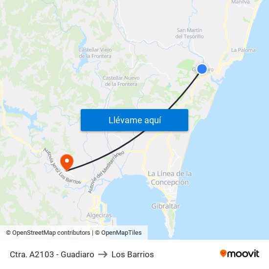 Ctra. A2103 - Guadiaro to Los Barrios map