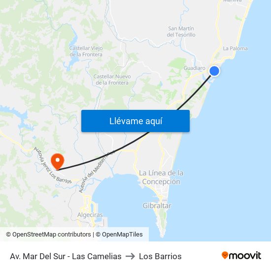 Av. Mar Del Sur - Las Camelias to Los Barrios map